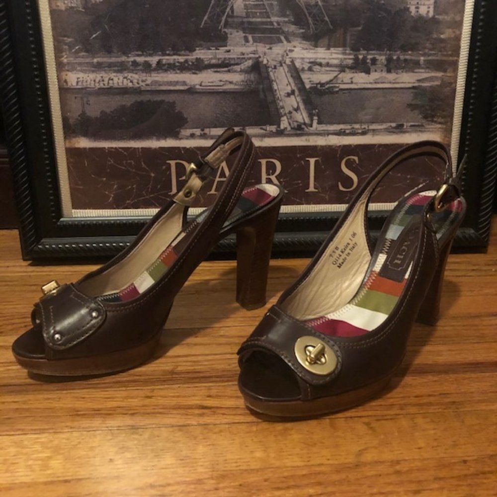 Coach Peep Toe Slingback Heels Size 7.5 - Picture 3 of 5